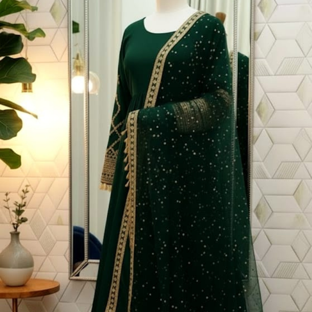 Stitched Trendy Formal Wear Frock 2 Piece with Goti Work - Image 5