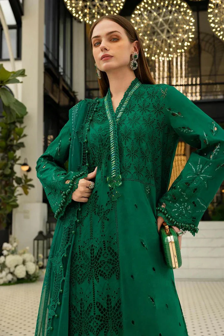 Maria-B Emerald Green Embroidered 3-Piece Lawn Suit - Image 3