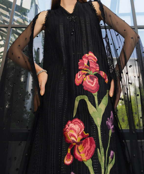 MARIA B Black Embroidered Lawn 3-Piece Suit - Image 2