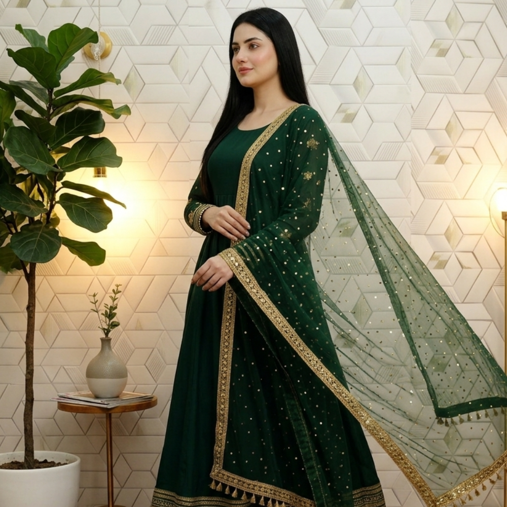 Stitched Trendy Formal Wear Frock 2 Piece with Goti Work - Image 2