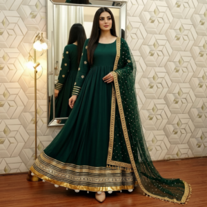 Stitched Trendy Formal Wear Frock 2 Piece with Goti Work