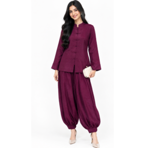 PRE-BOOK Mandarin Co Ord with Balloon Pants - Mulberry - Shipping Starts 25th October